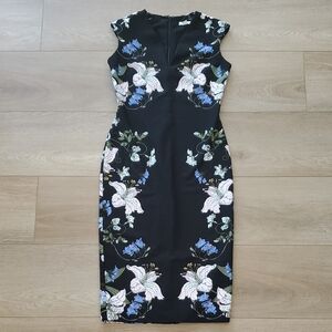 New York & Company Black Floral Midi Dress